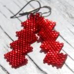 Handwoven Beaded Zig Zag Red Earrings