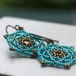 Mandala Star Beaded Earrings In Turquoise Teal..