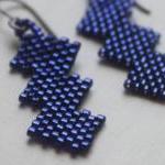 Zig Zag Navy Blue Beaded Earrings