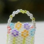 Miniature Beaded Basket Handwoven Flower Garden