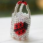 Miniature Basket Handwoven Beaded Ladybug