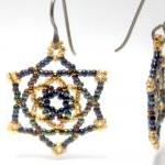 Handwoven Beaded Mandala Star Circle Earrings