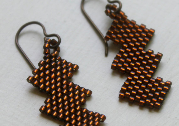 Copper Beaded Earrings Zig Zag