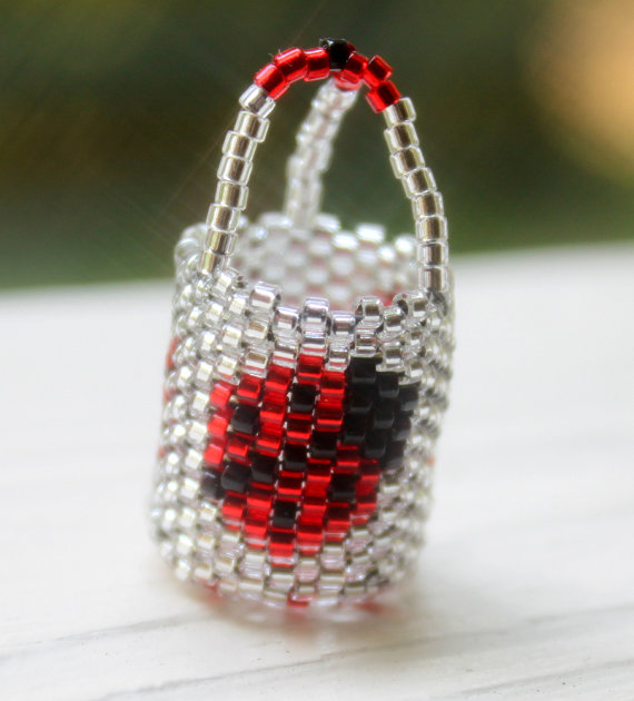 Miniature Basket Handwoven Beaded Ladybug