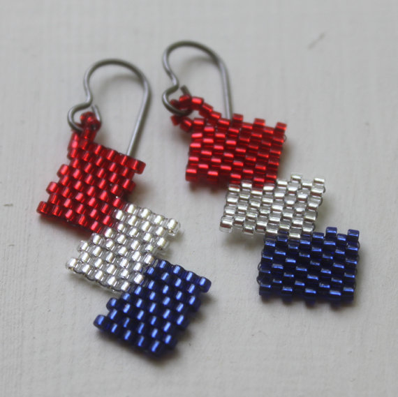 Zig Zag Red White & Blue Patriotic Beaded Earrings