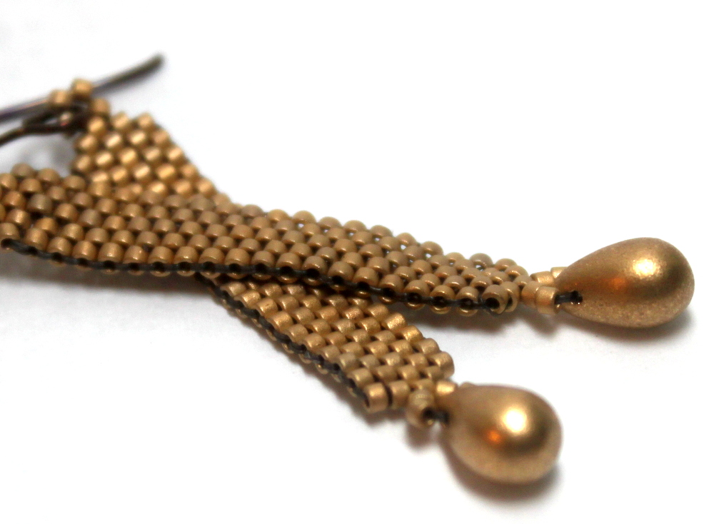 Autumn Gold Beaded Stiletto Dangle Drop Earrings