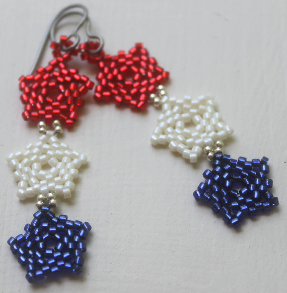 Red White Blue Patriotic Stars Beaded Earrings Red White Blue Patriotic Stars Beaded Earrings